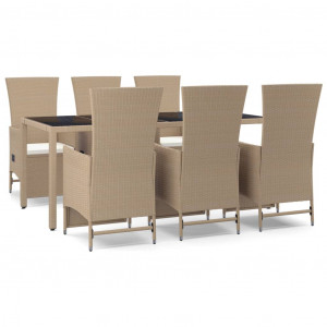 Set comedor de jardín 7 pzas con cojines ratán sintético beige H