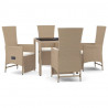 Set comedor de jardín 5 pzas con cojines ratán sintético beige 2