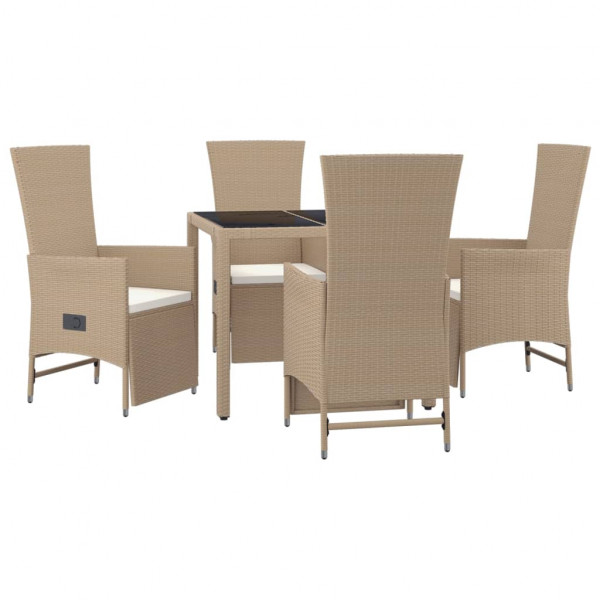Set comedor de jardín 5 pzas con cojines ratán sintético beige M 3