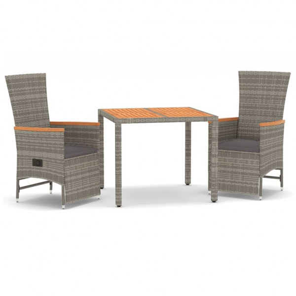 Set comedor de jardín 3 piezas con cojines ratán sintético gris M 2