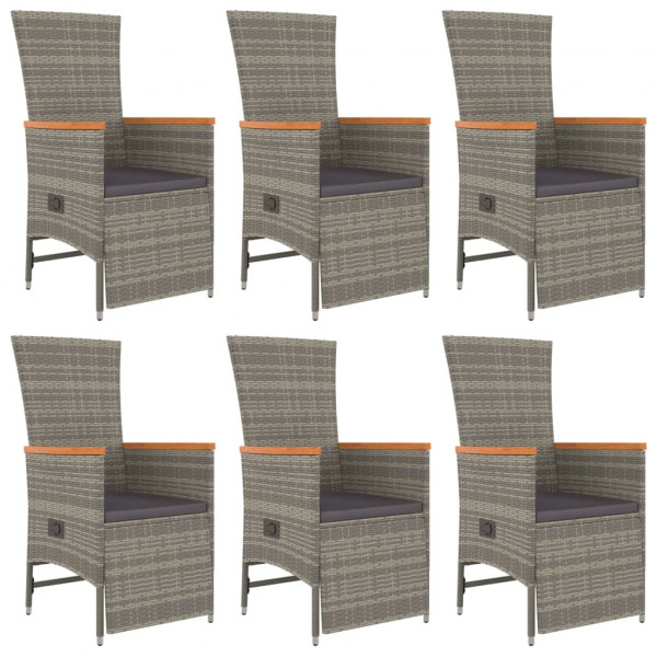 Set comedor jardín 7 pzas y cojines ratán sintético gris M 4