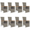 Set comedor jardín 9 pzas y cojines ratán sintético gris 4