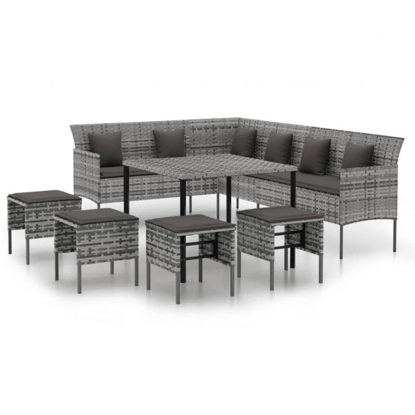 Set de comedor de jardín 6 pzas y cojines ratán sintético gris M 2