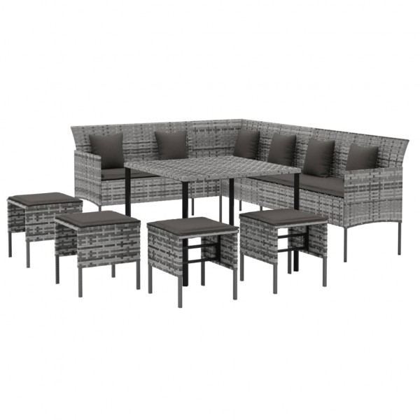 Set de comedor de jardín 6 pzas y cojines ratán sintético gris M 3