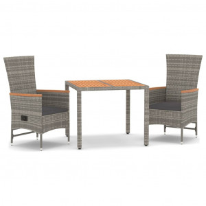 Set comedor de jardín 3 piezas con cojines ratán sintético gris H