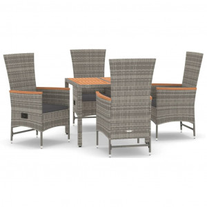 Set comedor de jardín 5 piezas con cojines ratán sintético gris H