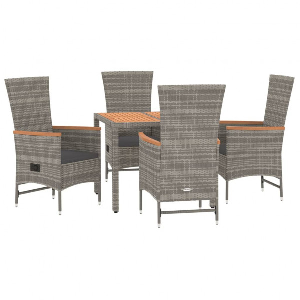 Set comedor de jardín 5 piezas con cojines ratán sintético gris M 3