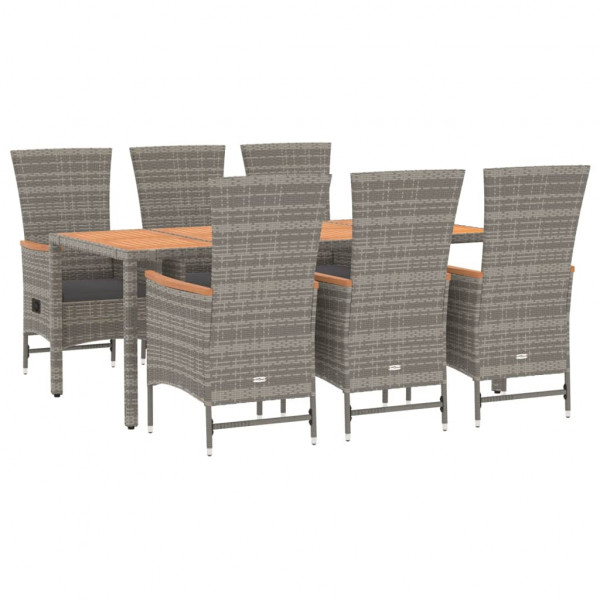 Set comedor jardín 7 pzas y cojines ratán sintético gris M 3