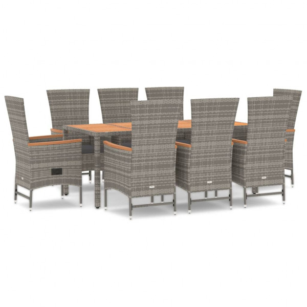 Set comedor jardín 9 pzas y cojines ratán sintético gris M 2