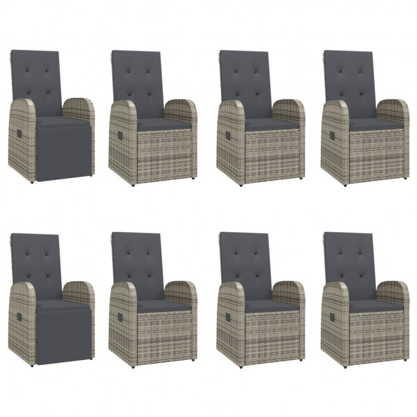 9 pcs conjunto de jantar p/ jardim c/ almofadões vime PE cinza M 4