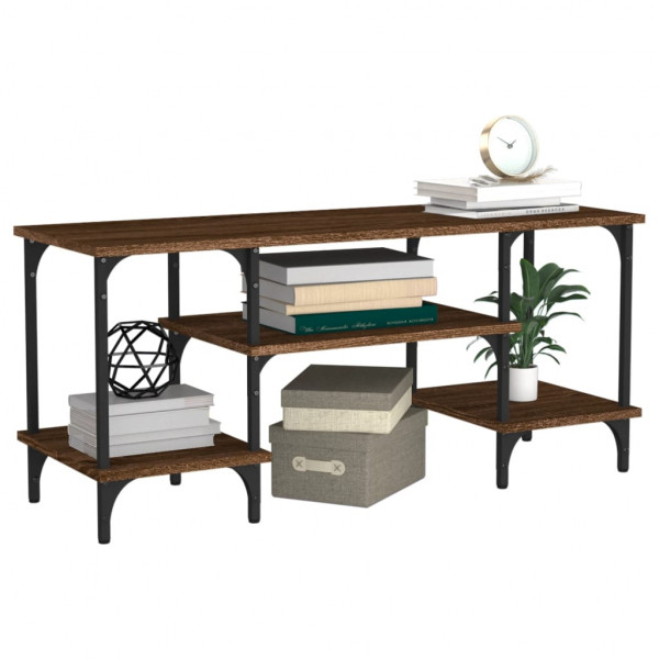 Mueble de TV madera contrachapada marrón roble 102x35x45.5 cm M 4