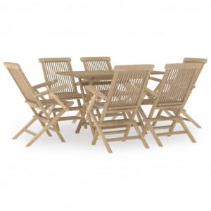 7 pcs conjunto de jantar p/ jardim madeira de teca maciça cinza H