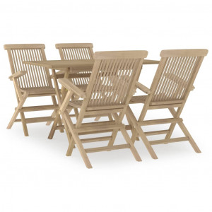 5 pcs conjunto de jantar p/ jardim madeira de teca maciça cinza H