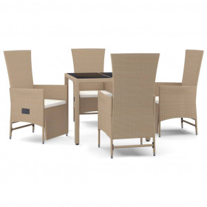 Set comedor de jardín 5 pzas con cojines ratán sintético beige H
