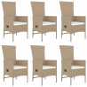 7 pcs conjunto de jantar p/ jardim com almofadões vime PE bege 4