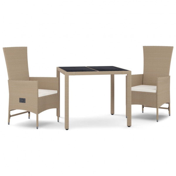 Set comedor de jardín 3 pzas con cojines ratán sintético beige M 2