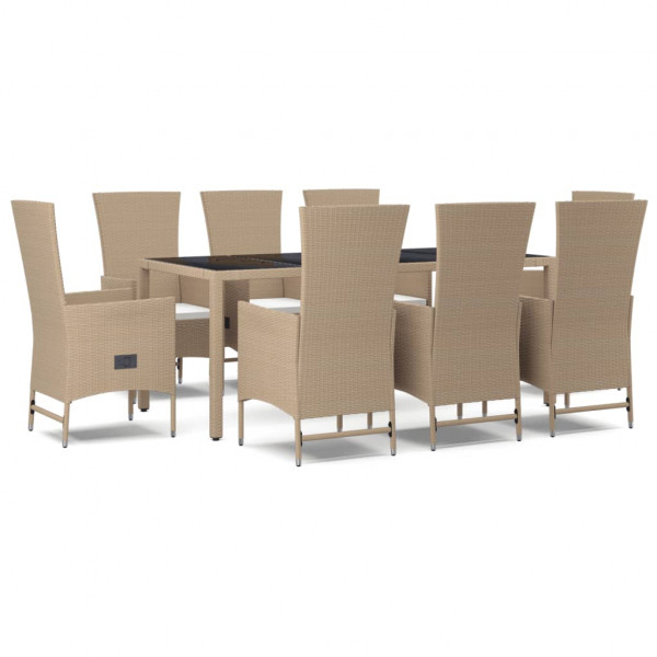 Set comedor de jardín 9 pzas con cojines ratán sintético beige M 2