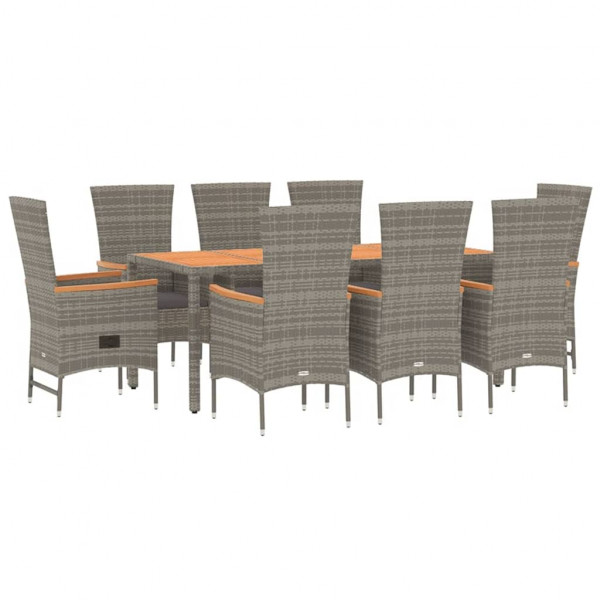 Set comedor jardín 9 pzas y cojines ratán sintético gris M 3