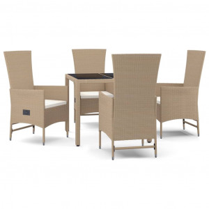Set comedor de jardín 5 pzas con cojines ratán sintético beige H