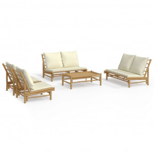Set de muebles de jardín 5 piezas bambú y cojines blanco crema H