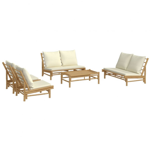 Set de muebles de jardín 5 piezas bambú y cojines blanco crema M 3