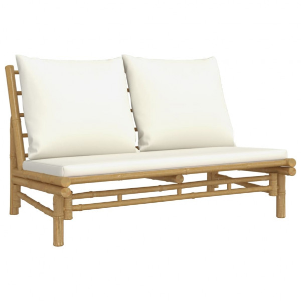 5 pcs conjunto lounge de jardim bambu c/ almofadões branco nata M 4