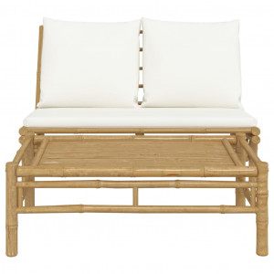 2 pcs conjunto lounge de jardim bambu c/ almofadões branco nata H