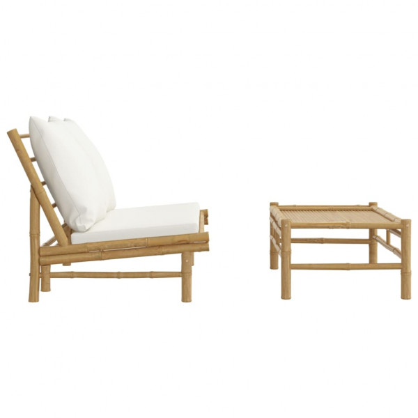 2 pcs conjunto lounge de jardim bambu c/ almofadões branco nata M 3