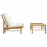Set de muebles de jardín 2 piezas bambú y cojines blanco crema 3