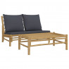 2pcs conj. lounge de jardim bambu c/ almofadões cinzento-escuro 2