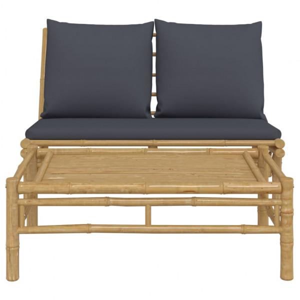 2pcs conj. lounge de jardim bambu c/ almofadões cinzento-escuro M 3