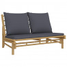 2pcs conj. lounge de jardim bambu c/ almofadões cinzento-escuro 5