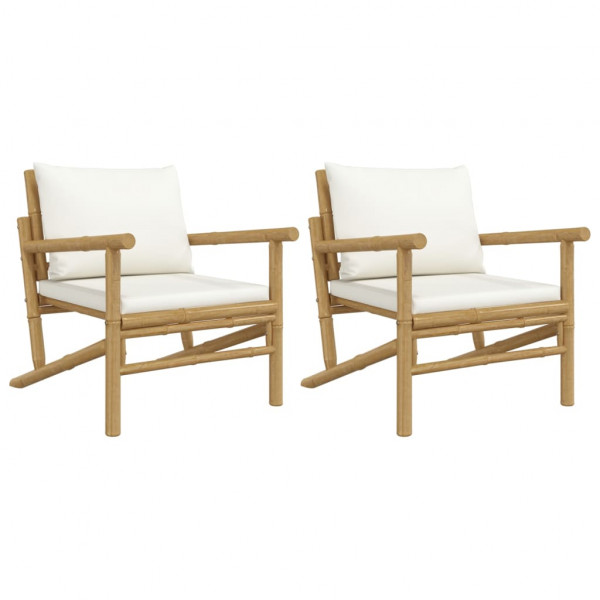 Cadeiras de jardim 2pcs bambu com almofadões branco nata M 2