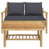 2pcs conj. lounge de jardim bambu c/ almofadões cinzento-escuro 3