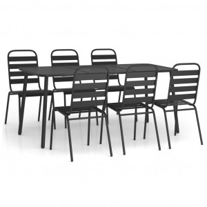 7 pcs conjunto de jantar para jardim aço antracite H