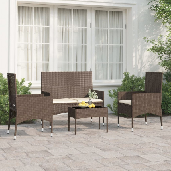 Set muebles de jardín 4 piezas y cojines ratán sintético marrón D