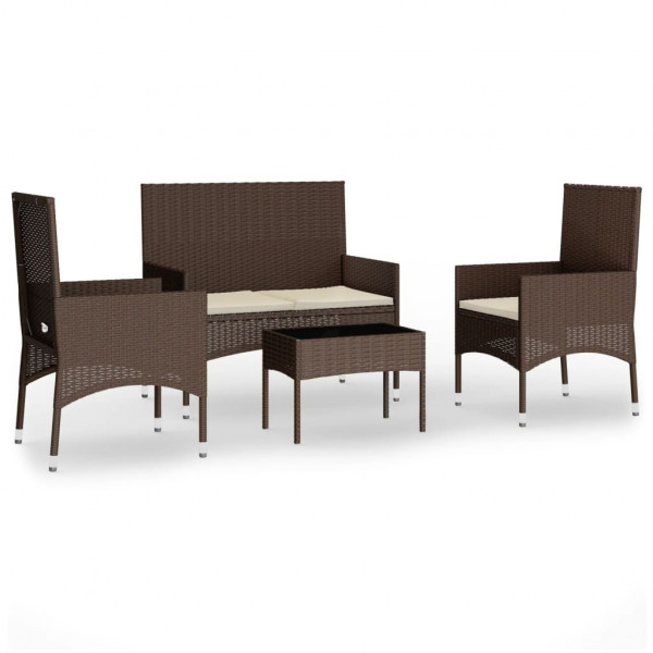 Set muebles de jardín 4 piezas y cojines ratán sintético marrón M 2