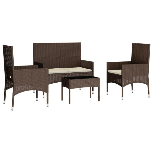Set muebles de jardín 4 piezas y cojines ratán sintético marrón M 3