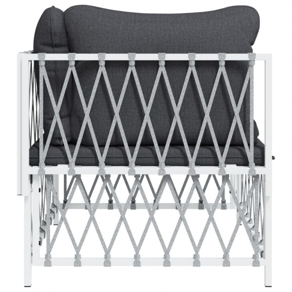 Sofá de canto para jardim com almofadões tecido branco M 5