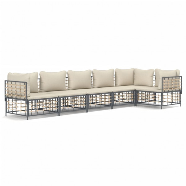 Juego de muebles de jardín 6 pzas cojines antracita ratán PE D