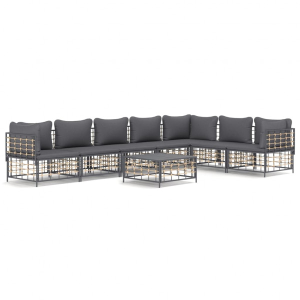 8 pcs conjunto lounge de jardim c/ almofadões vime PE antracite D
