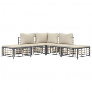 5 pcs conjunto lounge de jardim c/ almofadões vime PE antracite H