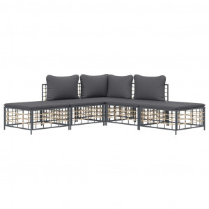 5 pcs conjunto lounge de jardim c/ almofadões vime PE antracite H