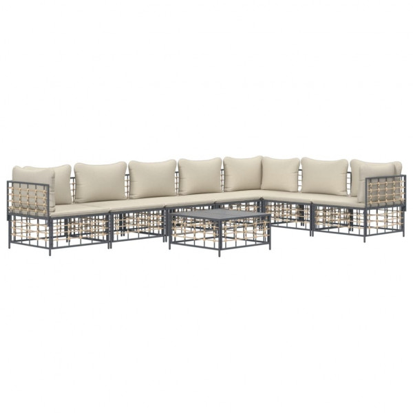 8 pcs conjunto lounge de jardim c/ almofadões vime PE antracite M 2