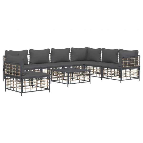 8 pcs conjunto lounge de jardim c/ almofadões vime PE antracite M 2