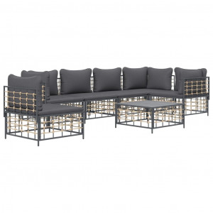 Set muebles de jardín 7 pzas y cojines ratán PE gris antracita H