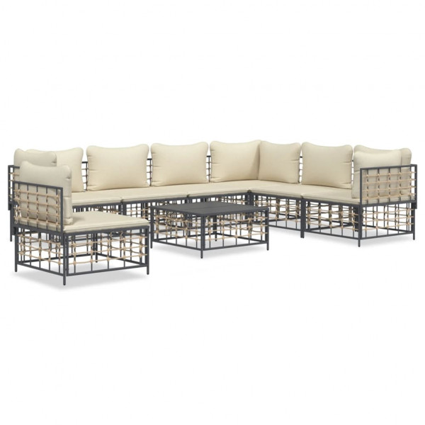 8 pcs conjunto lounge de jardim c/ almofadões vime PE antracite D