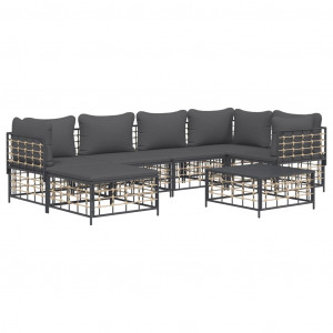 Set muebles de jardín 7 pzas y cojines ratán PE gris antracita H