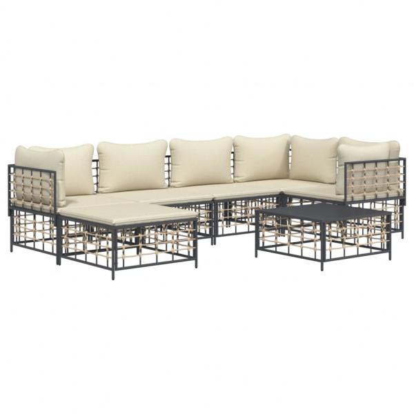 7 pcs conjunto lounge de jardim c/ almofadões vime PE antracite M 2