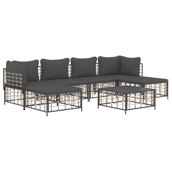 7 pcs conjunto lounge de jardim c/ almofadões vime PE antracite M 2